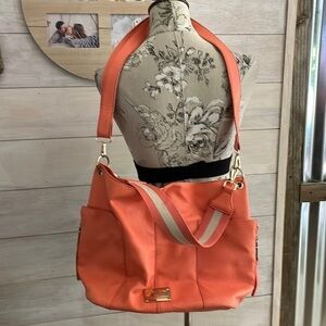 Bebe Orange Off White Bucket Purse